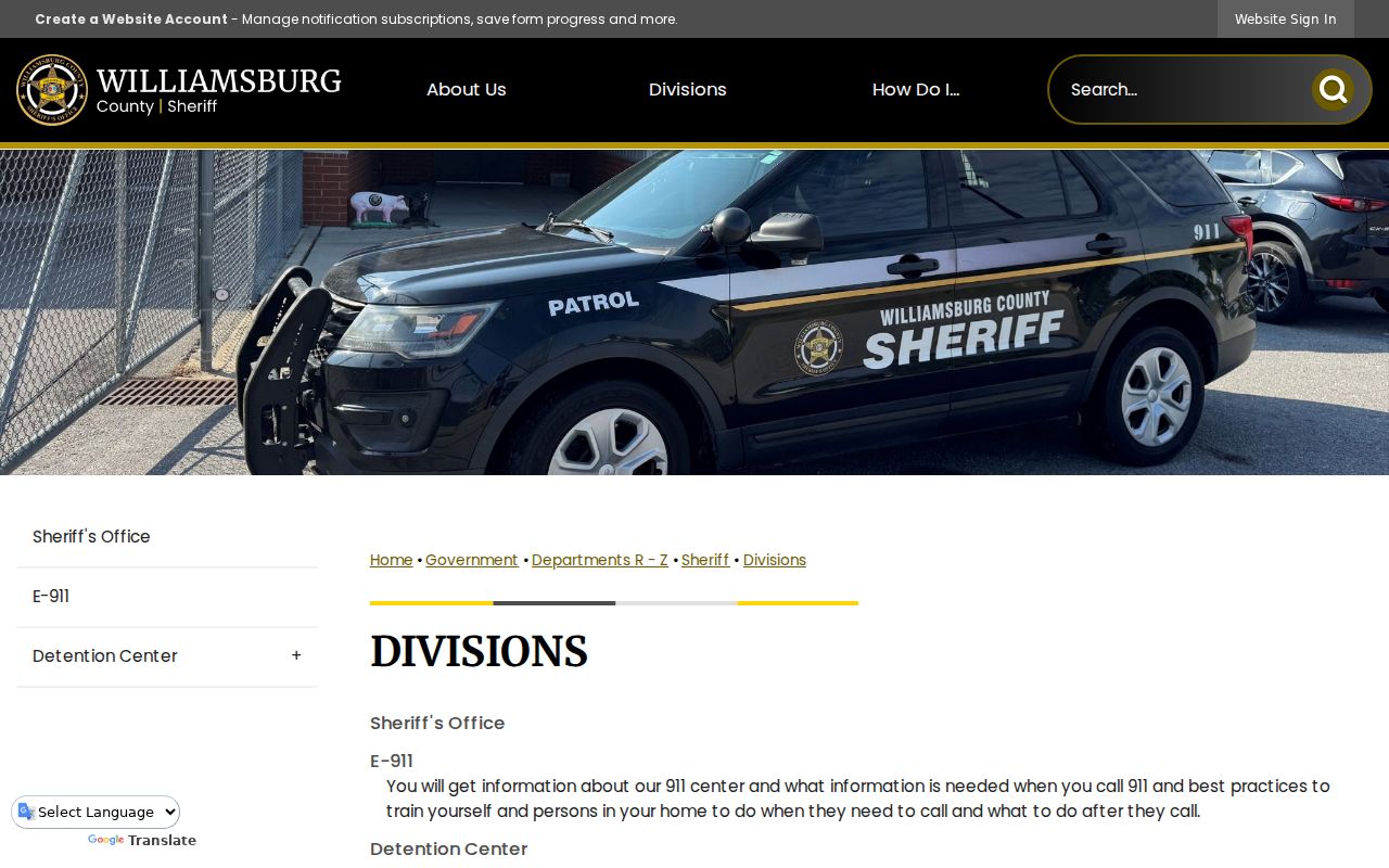 Williamsburg County arrest history Sheriff divisions page