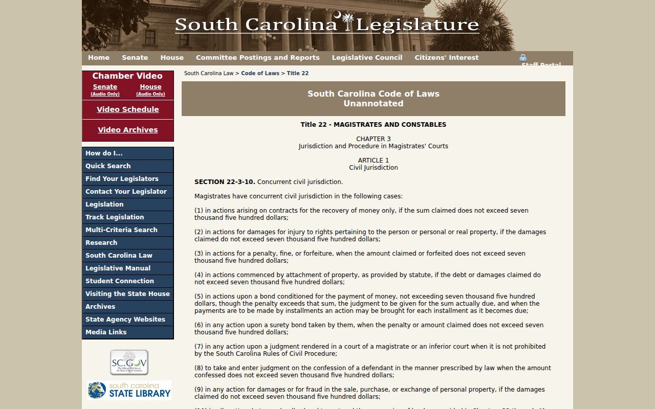 Williamsburg County criminal court case magistrate jurisdiction law