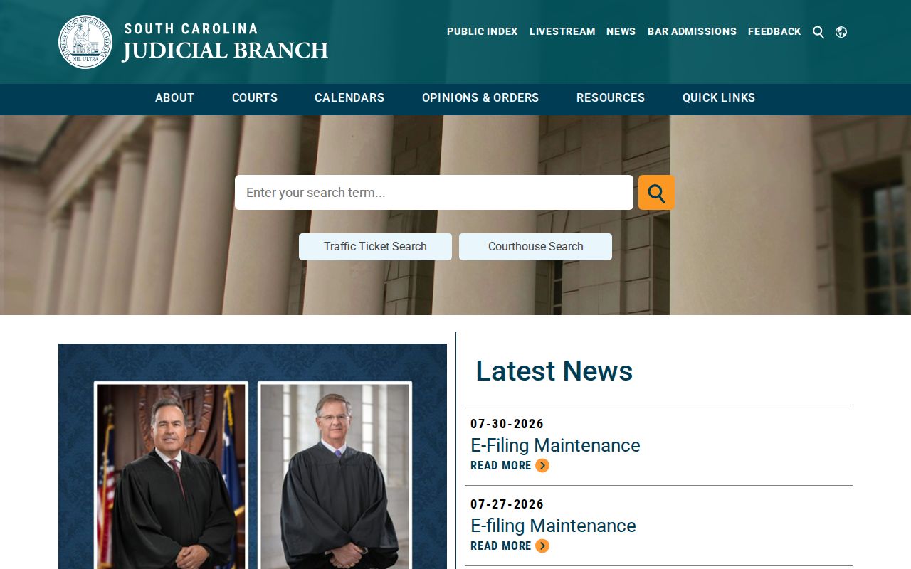 Williamsburg County criminal court cases on the South Carolina Judicial Branch site
