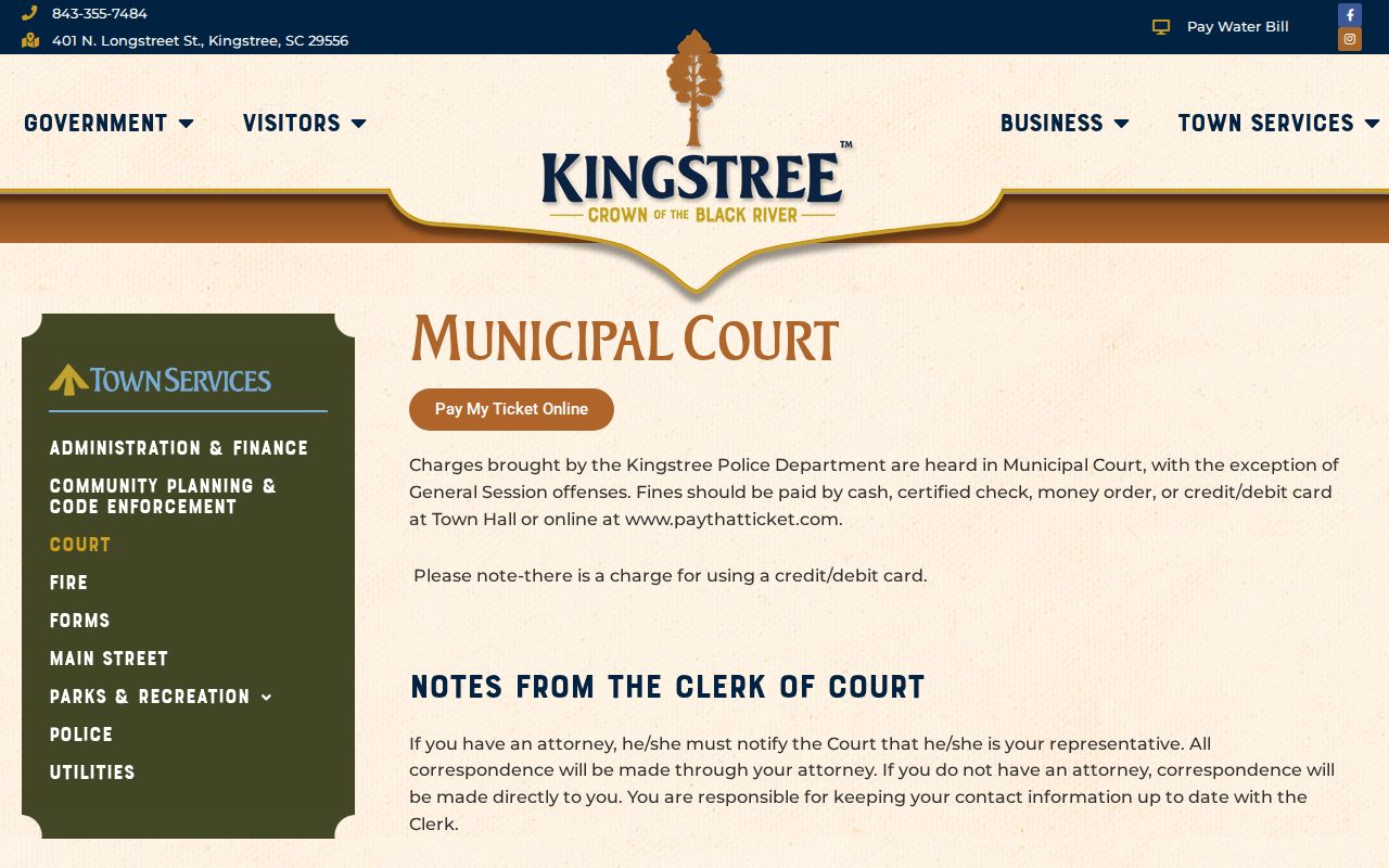 Kingstree criminal history and Kingstree Municipal Court records